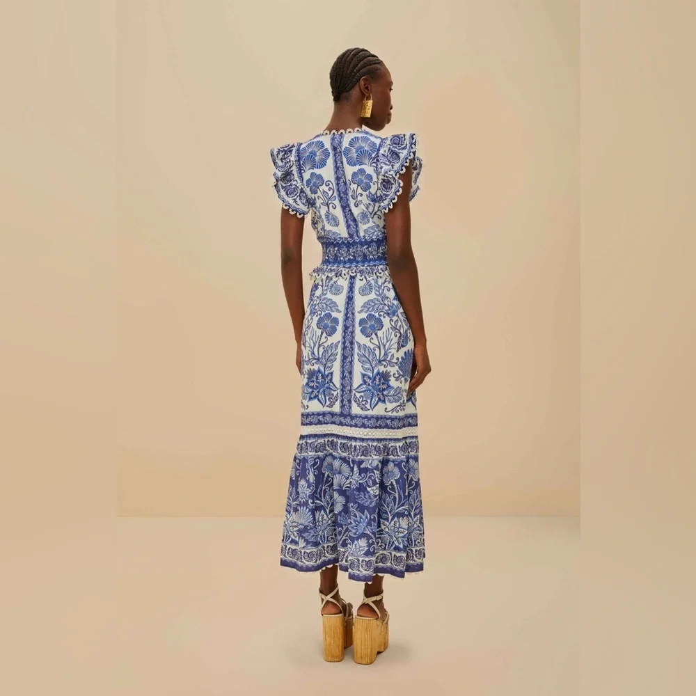 Off White Shell Garden Maxi Dress ! By Farm Rio - Picture 4 of 11